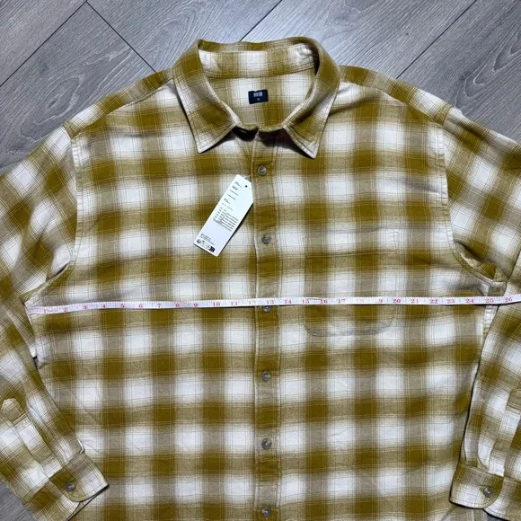 NWT Uniqlo Men’s Casual Long Sleeve Button Down Flannel Shirt Tan Tellow Size XL - Picture 10 of 12